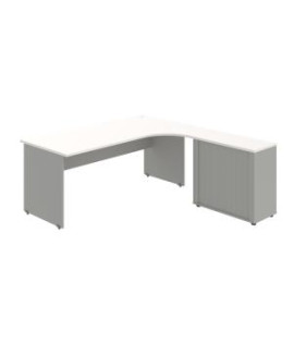 Pracovný stôl Gate, ergo, ľavý, 180x75,5x200 cm, biela/sivá 