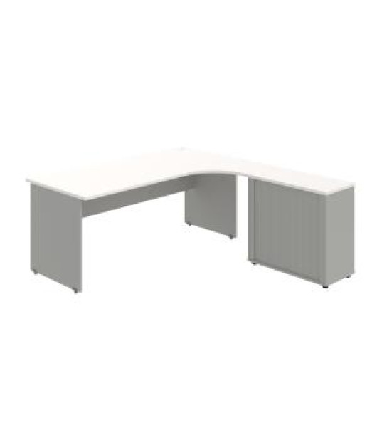 Pracovný stôl Gate, ergo, ľavý, 180x75,5x200 cm, biela/sivá 
