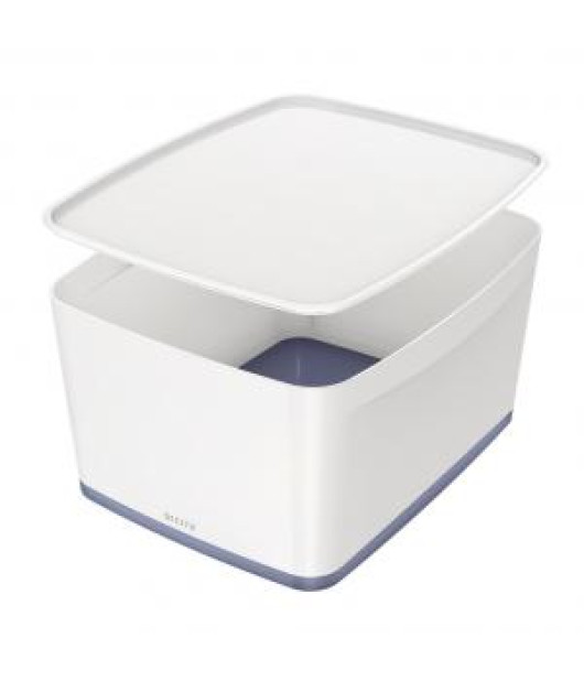 Úložný box s vekom Leitz MyBox, veľkosť L biela/sivá 