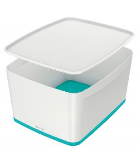 Úložný box s vekom Leitz MyBox, veľkosť L biela/ľadovo modrá 
