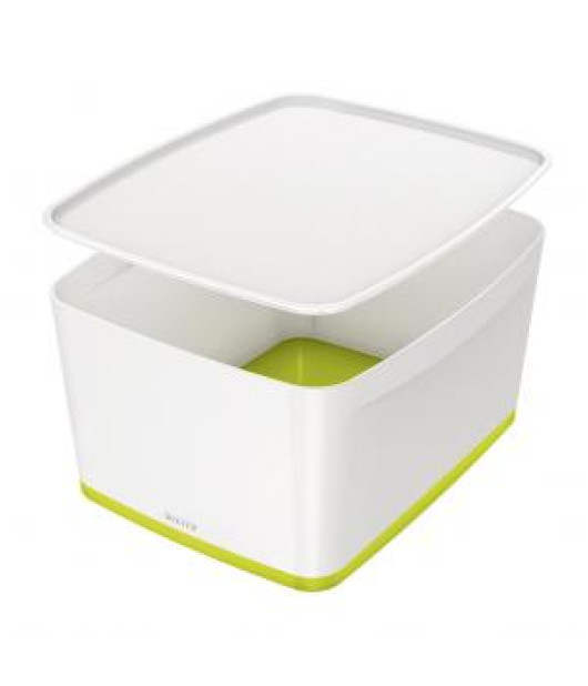 Úložný box s vekom Leitz MyBox, veľkosť L biela/zelená;;; 