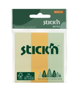 Samolepiaci bloček Stick’n Hopax, 76x25 mm, mix pastelových farieb, 3x50 lístkov 