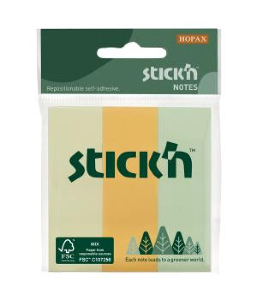 Samolepiaci bloček Stick’n Hopax, 76x25 mm, mix pastelových farieb, 3x50 lístkov 