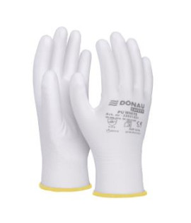 Rukavice pletené, polomáčané DONAU SAFETY PU kat. II biele veľ. 8 