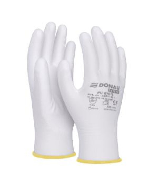 Rukavice pletené, polomáčané DONAU SAFETY PU kat. II biele veľ. 9 