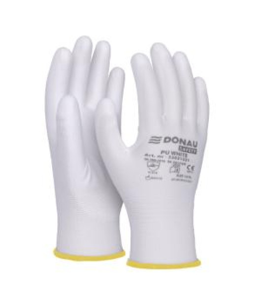 Rukavice pletené, polomáčané DONAU SAFETY PU kat. II biele veľ. 10 