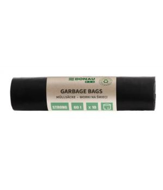 Vrecia DONAU ECO strong, 60 ℓ,30 mic, 10 ks, čierne, LDPE 