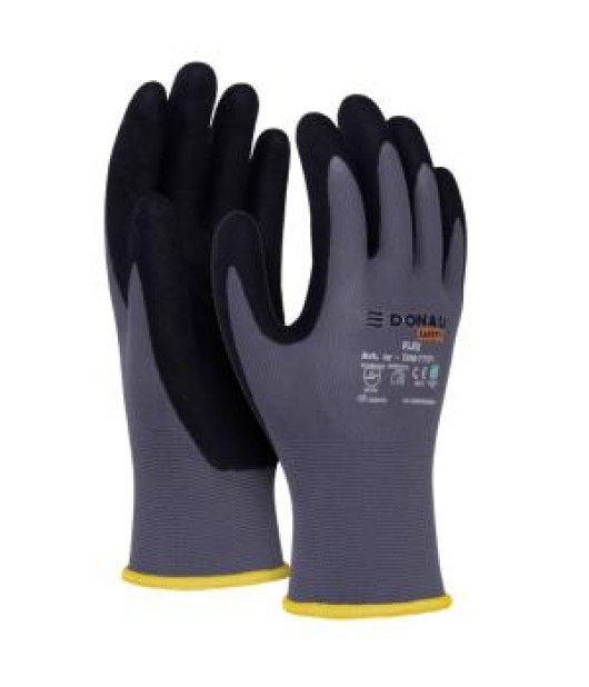 Rukavice pletené, polomáčané DONAU SAFETY Flex, kat. II sivé veľ. 8 