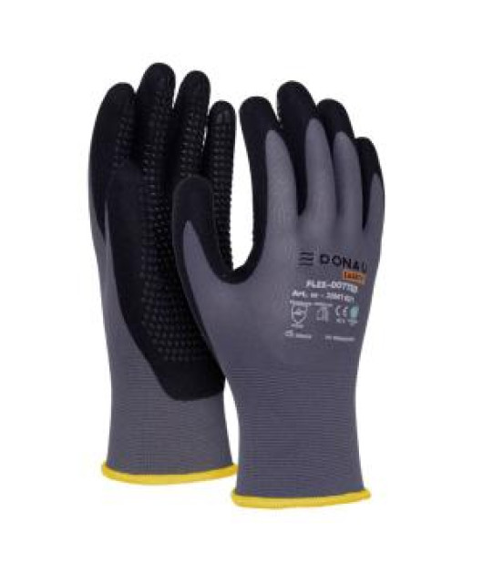 Rukavice pletené, polomáčané DONAU SAFETY Flex-Dotted, kat. II sivé veľ. 8 