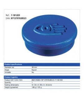 Magnet 30 mm modrý 10 ks 