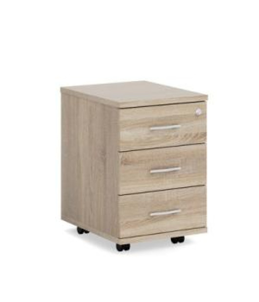 Mobilný kontajner BASIC, 3-zásuvkový so zámkom, 41x61x50cm, dub Sonoma 
