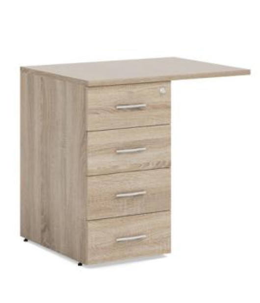 Prístavný kontajner BASIC, 4-zásuvkový so zámkom, 80x76x60cm, dub Sonoma 