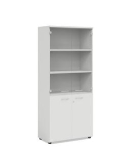 Policová skriňa BASIC, kombinovaná so sklom, so zámkom, 80x40x182,1cm, biela 