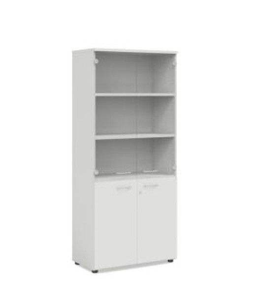 Policová skriňa BASIC, kombinovaná so sklom, so zámkom, 80x40x182,1cm, biela 