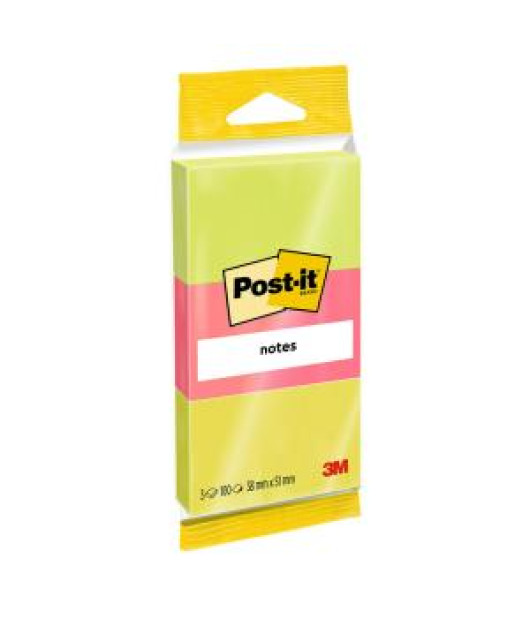 Samolepiaci bloček Post-it bločky, 51 x 38 mm, zelená, ružová, žltá, 3 bločky po 100 lístkov 