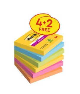 Samolepiaci bloček Post-it Carnival 76x76, 4 + 2 Zadarmo, 90 lístkov v bločku 