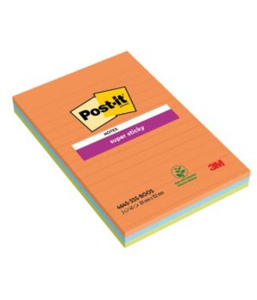 Samolepiaci bloček Post-it Super Sticky BOOST, linajkové, 101 mm x 152 mm, 45l , 3 bločky 