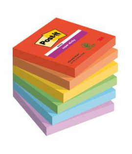 Samolepiaci bloček Post-it Super Sticky PLAYFUL, veľkosť 76x76 mm, 6 bločkov po 90 lístkov 