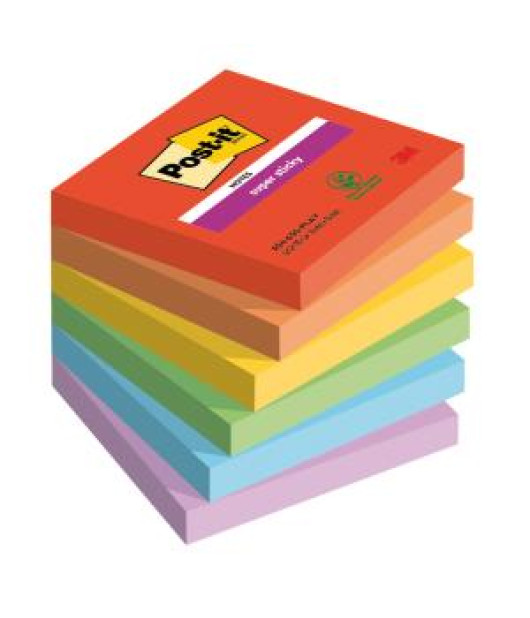 Samolepiaci bloček Post-it Super Sticky PLAYFUL, veľkosť 76x76 mm, 6 bločkov po 90 lístkov 