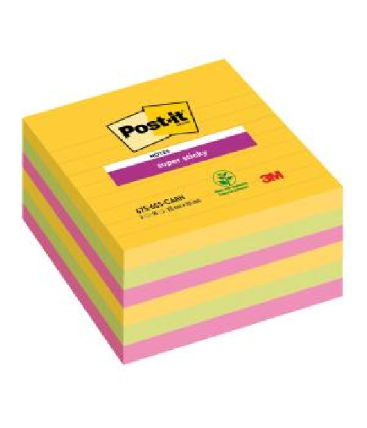 Samolepiaci bloček Post-it Super Sticky CARNIVAL, veľkosť 101x 101 mm, 6 bločkov po 90 lístkov 