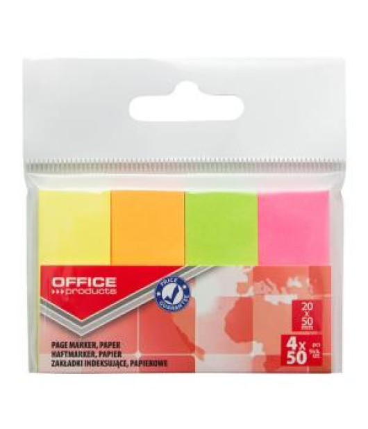Samolepiace záložky Office Products 20x50mm neon 4x50 lístkov 