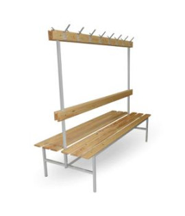 Šatníková lavica obojstranná s opierkou a vešiakmi, v.160 x š.150 x h.69cm, RAL7035 sivá, drevo buk 