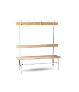 Šatníková lavica jednostranná s opierkou a vešiakmi, v.160 x š.150 x h.33cm, RAL7035 sivá, drevo buk 