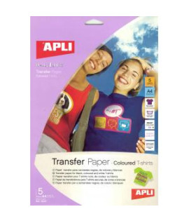 Transferový papier, APLI, A4, na farebné tričká, 5 hárkov 