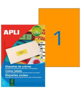 Etikety farebné 210x297mm APLI A4 100 hárkov fluo oranžové 