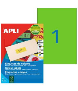 Etikety farebné 210x297mm APLI A4 100 hárkov fluo zelené 