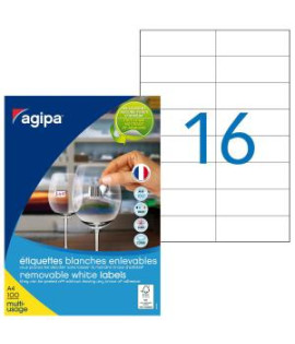 Etikety univerzálne odnímateľné 105x37 mm Agipa A4 100 hárkov 