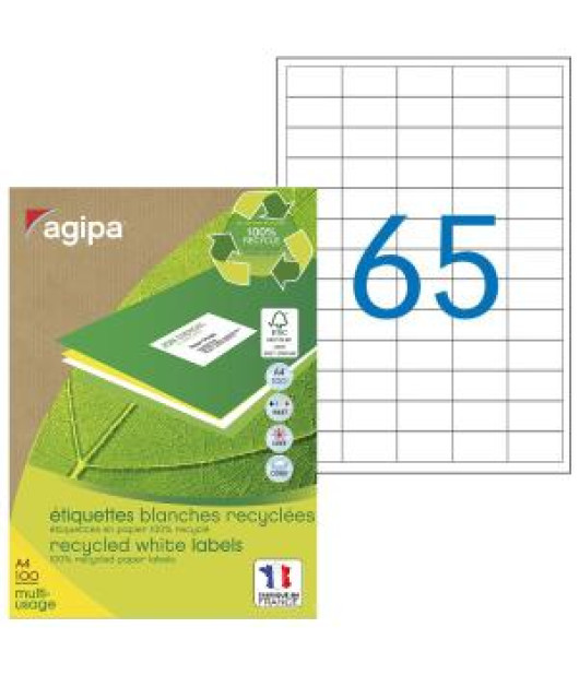 Etikety univerzálne recyklované 38x21,2mm Agipa A4 100 hárkov 