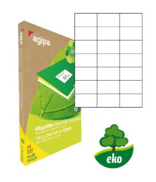 Etikety univerzálne recyklované 70x42,4mm Agipa A4 100 hárkov 