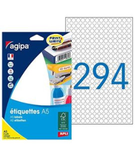 Etikety kruhové 8mm Agipa A5 biele 