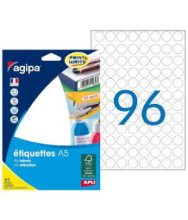 Etikety kruhové 15mm Agipa A5 biele 