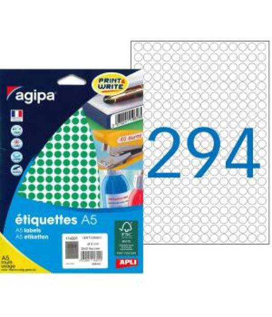 Etikety kruhové 8mm Agipa A5 zelené 