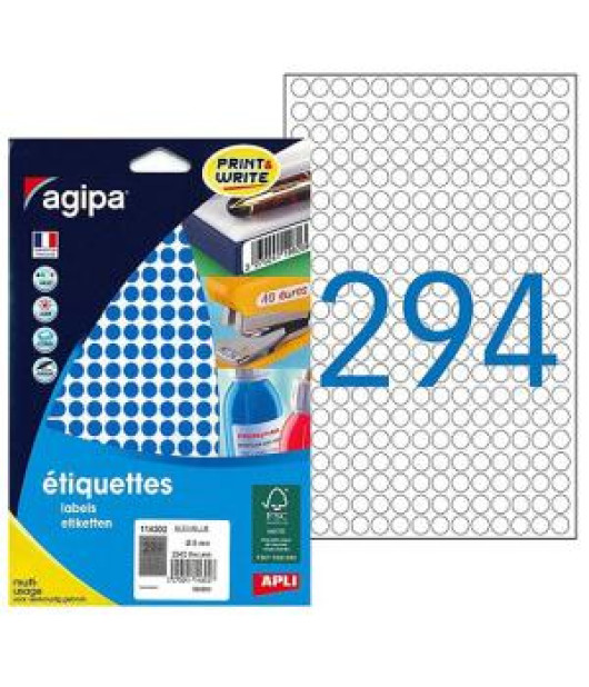 Etikety kruhové 8mm Agipa A5 modré 
