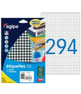 Etikety kruhové 8mm Agipa A5 čierne 