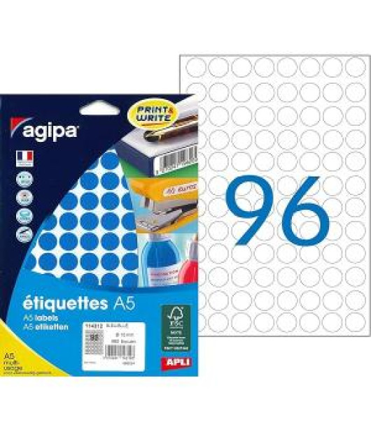 Etikety kruhové 15mm Agipa A5 modré 