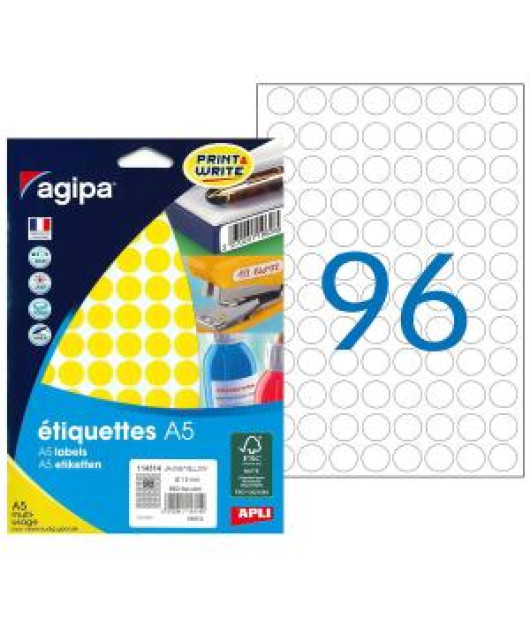 Etikety kruhové 15mm Agipa A5 žlté 