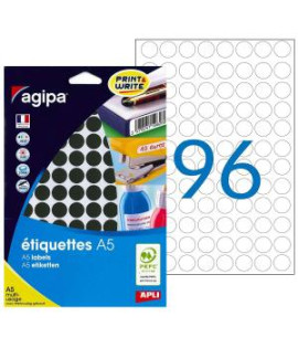 Etikety kruhové 15mm Agipa A5 čierne 