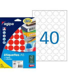 Etikety kruhové 24mm Agipa A5 červené 