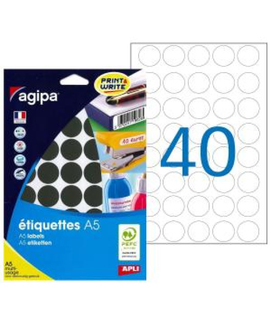 Etikety kruhové 24mm Agipa A5 čierne 