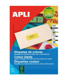 Etikety farebné 70x31mm APLI A4 100 hárkov fluo červené 