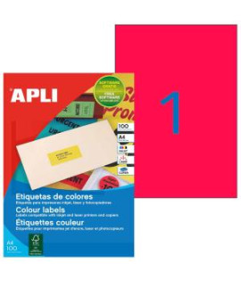 Etikety farebné 210x297mm APLI A4 100 hárkov fluo červené 