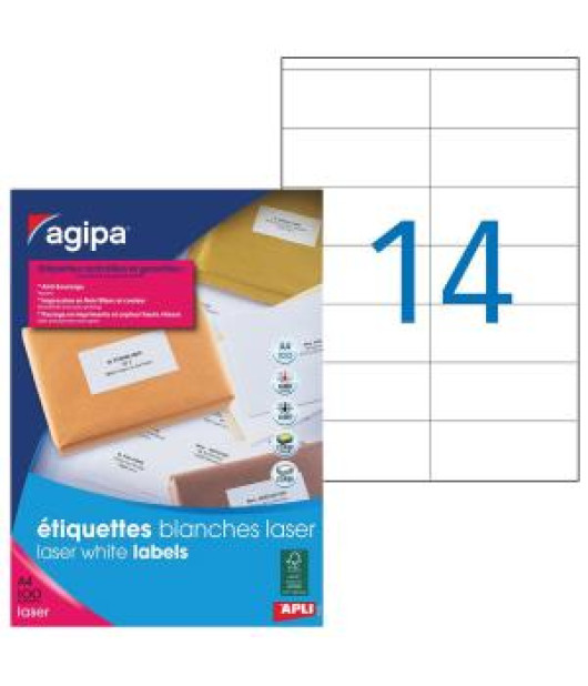 Etikety laser 105x42mm Agipa A4 100 hárkov 