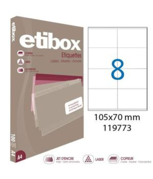 Etikety univerzálne 105x70mm Etibox A4 100 hárkov 