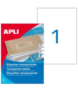 Etikety polyesterové priehľadné 210x297mm Agipa A4 laser 100 hárkov 