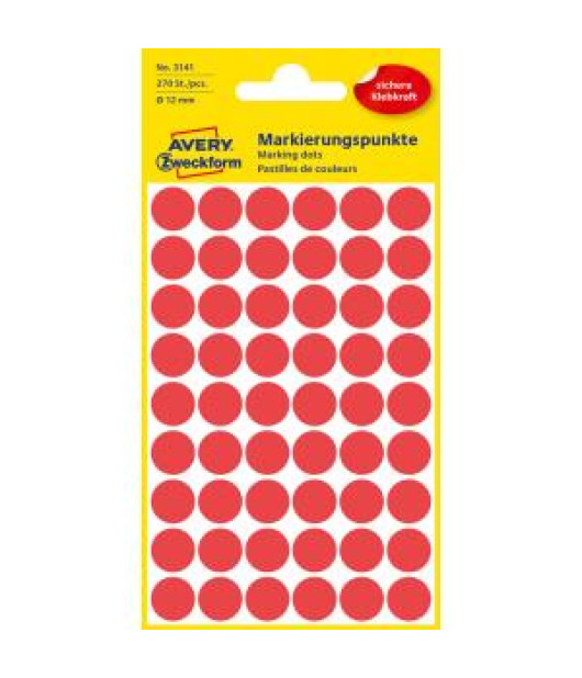 Etikety kruhové 12mm Avery červené 