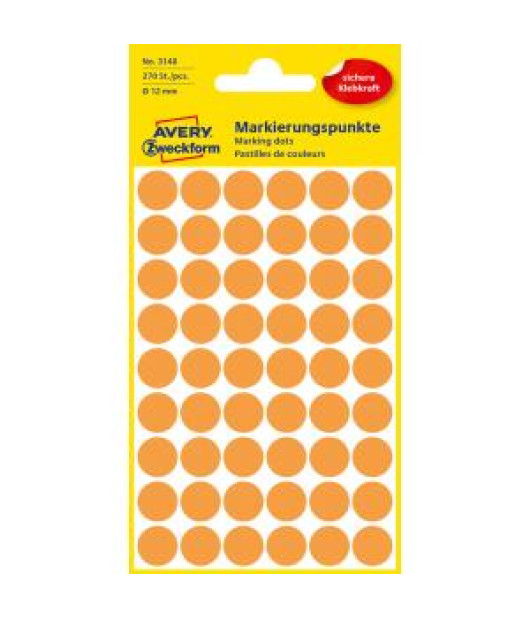 Etikety kruhové 12mm Avery neónovo oranžové 